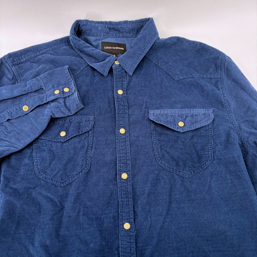 Lucky Brand Mens Navy Blue Corduroy Button Down Shirt Long Sleeve‎ Regular Fit L